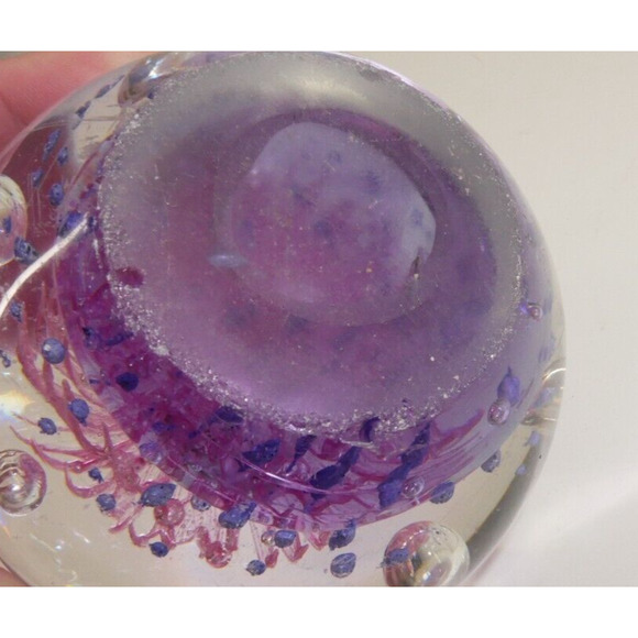 Art Glass Paper Weight Pink Purple Bubbles - Picture 7 of 9